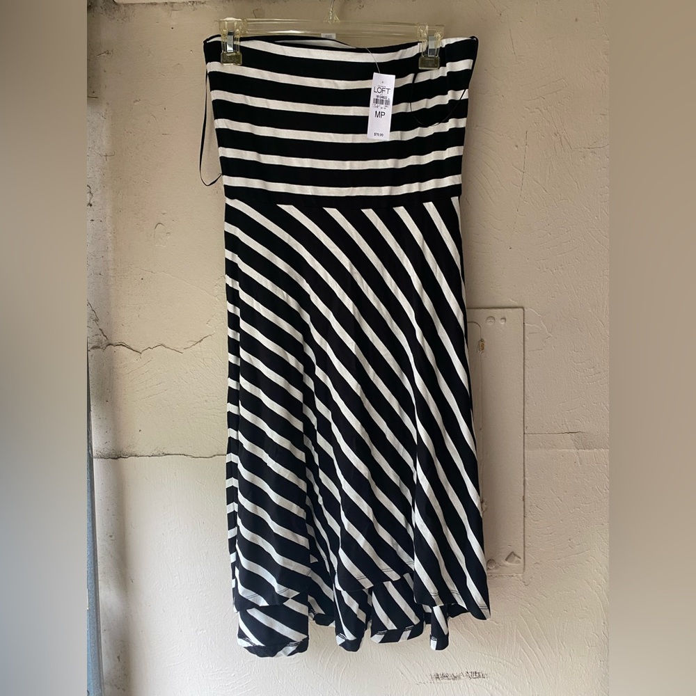 Black & white striped knee length dress